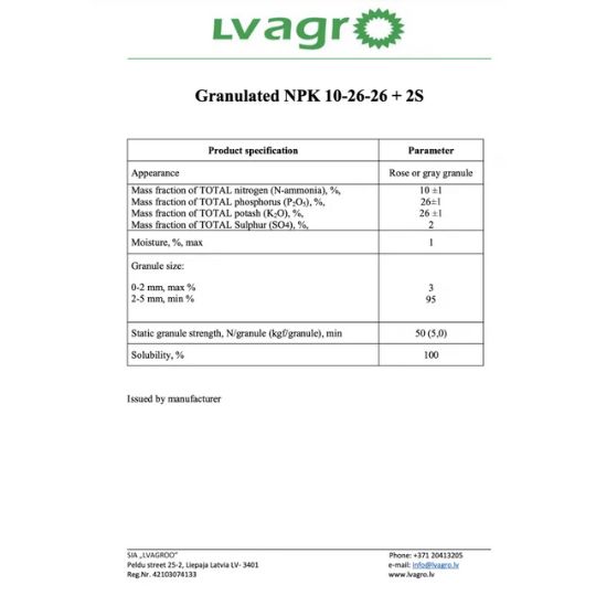 NPK 10-26-26 +2S 3